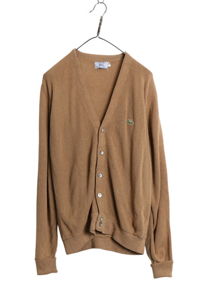 70s 80s ラコステ アクリル ニット カーディガン メンズ レディース M / 古着 ヴィンテージ 羽織り 前開き セーター ワンポイント ブラウン