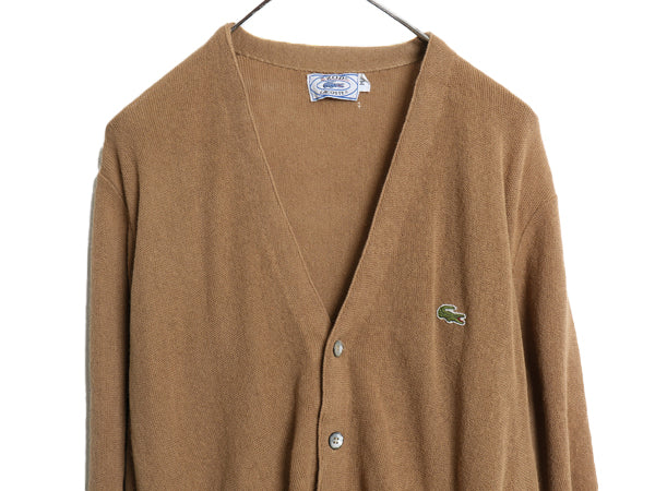 70s 80s ラコステ アクリル ニット カーディガン メンズ レディース M / 古着 ヴィンテージ 羽織り 前開き セーター ワンポイント ブラウン