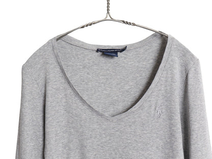 ラルフローレン Vネック 長袖 Tシャツ レディース M / ポロ スポーツ ロンT コットン ストレッチ リブ編み カットソー ワンポイント ポニー