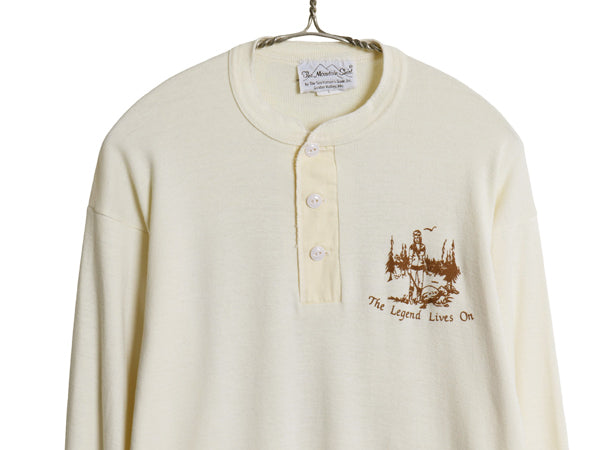 80s USA製 企業 両面 プリント ヘンリーネック 長袖 Tシャツ メンズ L 古着 ヴィンテージ アート イラスト ロンT アンダーシャツ インナー 