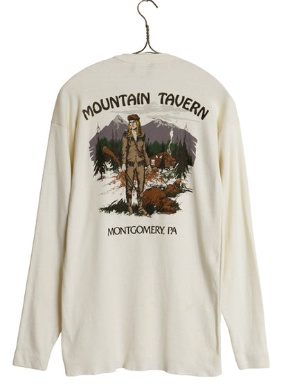 80s USA製 企業 両面 プリント ヘンリーネック 長袖 Tシャツ メンズ L 古着 ヴィンテージ アート イラスト ロンT アンダーシャツ インナー 