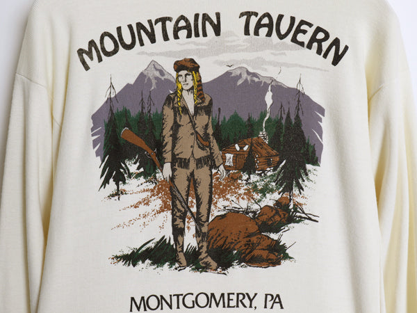 80s USA製 企業 両面 プリント ヘンリーネック 長袖 Tシャツ メンズ L 古着 ヴィンテージ アート イラスト ロンT アンダーシャツ インナー 