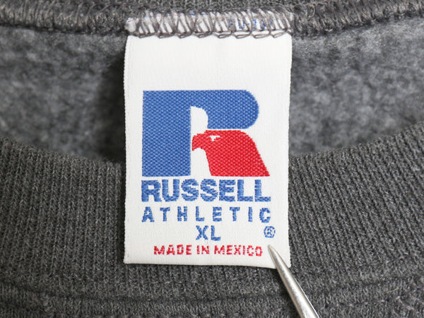 90s ラッセル 無地 スウェット メンズ レディース XL / オールド トレーナー 前V ワンポイント 裏起毛 ブランク シンプル 大きいサイズ 灰