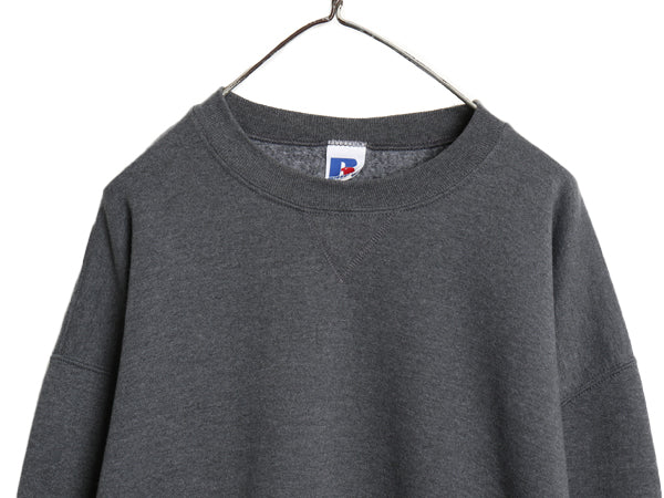 90s ラッセル 無地 スウェット メンズ レディース XL / オールド トレーナー 前V ワンポイント 裏起毛 ブランク シンプル 大きいサイズ 灰