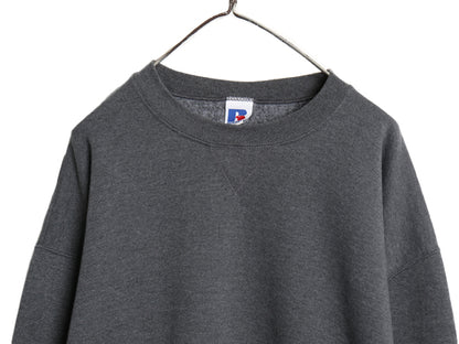 90s ラッセル 無地 スウェット メンズ レディース XL / オールド トレーナー 前V ワンポイント 裏起毛 ブランク シンプル 大きいサイズ 灰