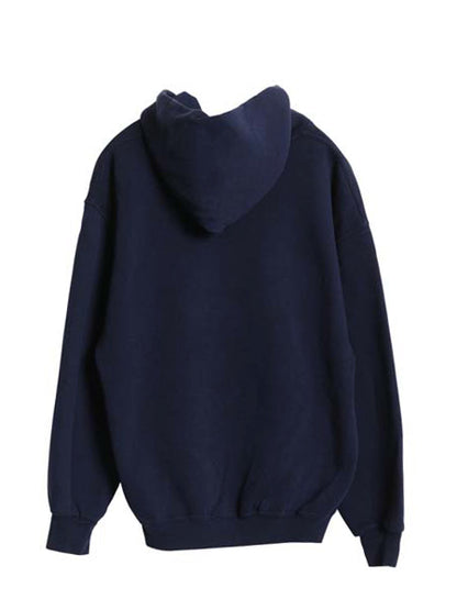 90s ラッセル 2段 カレッジ プリント スウェット フード パーカー メンズ レディース M オールド トレーナー 裏起毛 プルオーバー ネイビー