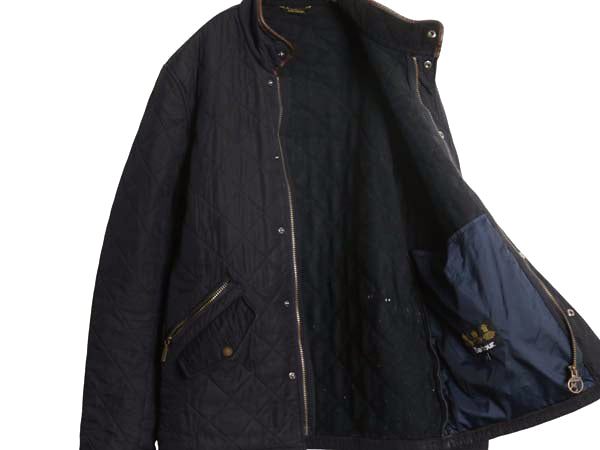 バブアー パウエル キルト ジャケット メンズ S 中綿 ナイロン キルティング ハーフ コート フリース ライナー ジャンパー 3ワラント 濃紺
