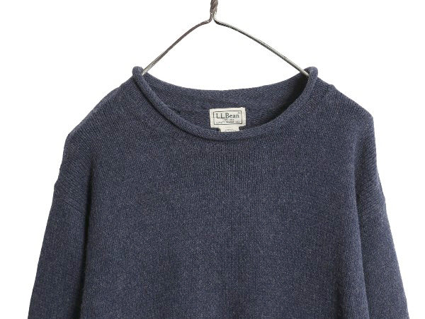 エルエルビーン ロールネック ニット セーター メンズ L / 古着 コットン ラム ウール ナイロン ミドルゲージ リブ編み ハイネック 無地 紺