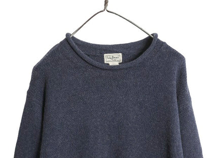 エルエルビーン ロールネック ニット セーター メンズ L / 古着 コットン ラム ウール ナイロン ミドルゲージ リブ編み ハイネック 無地 紺