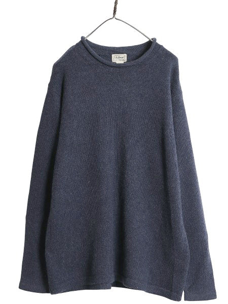 エルエルビーン ロールネック ニット セーター メンズ L / 古着 コットン ラム ウール ナイロン ミドルゲージ リブ編み ハイネック 無地 紺