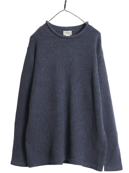 エルエルビーン ロールネック ニット セーター メンズ L / 古着 コットン ラム ウール ナイロン ミドルゲージ リブ編み ハイネック 無地 紺