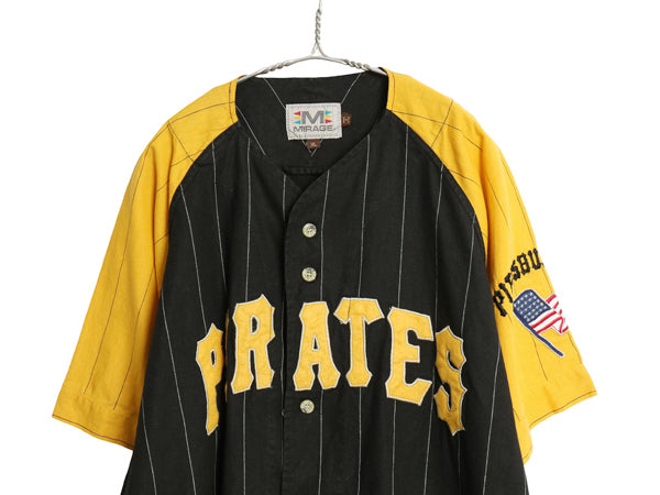 90s パイレーツ ベースボール シャツ メンズ XL / オールド MLB オフィシャル ミラージュ 大リーグ ユニフォーム ラミー コットン ツートン