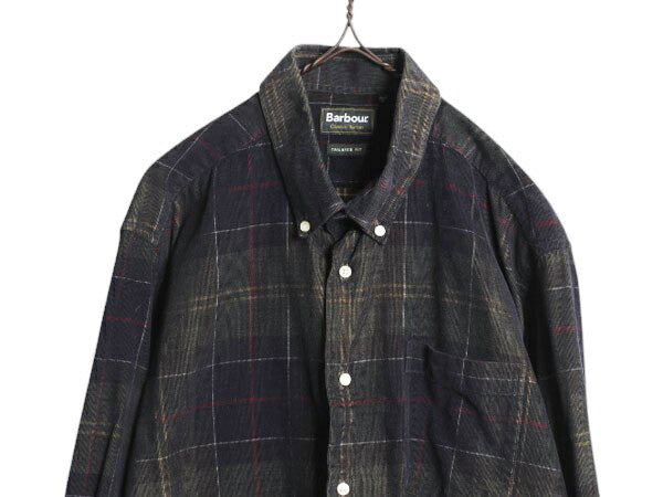 バブアー チェック 細畝 コーデュロイ 長袖 ボタンダウン シャツ メンズ L / Barbour コットン ワンポイント ポケット付き マルチカラー BD