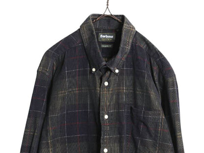 バブアー チェック 細畝 コーデュロイ 長袖 ボタンダウン シャツ メンズ L / Barbour コットン ワンポイント ポケット付き マルチカラー BD