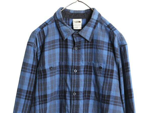 ノースフェイス チェック フランネル シャツ メンズ XL 古着 アウトドア ネルシャツ 長袖シャツ マチ付き 大きいサイズ マルチカラー ネル
