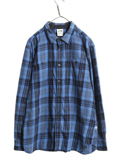 ノースフェイス チェック フランネル シャツ メンズ XL 古着 アウトドア ネルシャツ 長袖シャツ マチ付き 大きいサイズ マルチカラー ネル