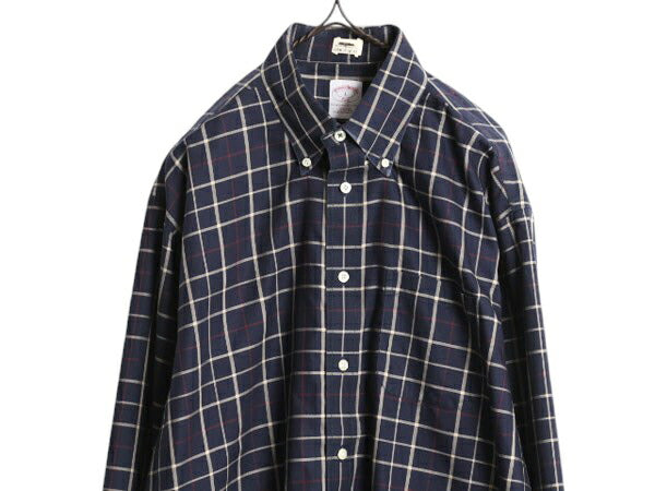 ブルックスブラザーズ チェック 長袖 ボタンダウン シャツ メンズ L Brooks Brothers 346 コットン 長袖シャツ ポケット付き ノーアイロン