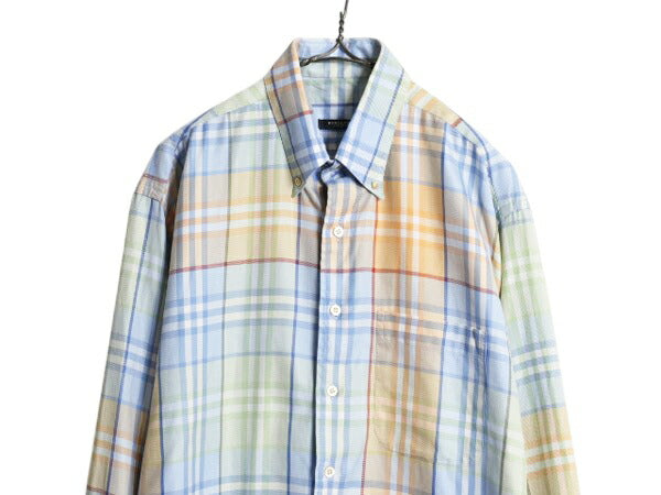 USA製 バーバリー ロンドン チェック 長袖 ボタンダウン シャツ メンズ L / BURBERRY LONDON 薄手 ポケット付き マルチカラー ワイシャツ