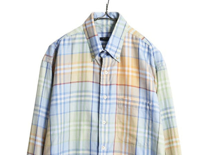 USA製 バーバリー ロンドン チェック 長袖 ボタンダウン シャツ メンズ L / BURBERRY LONDON 薄手 ポケット付き マルチカラー ワイシャツ