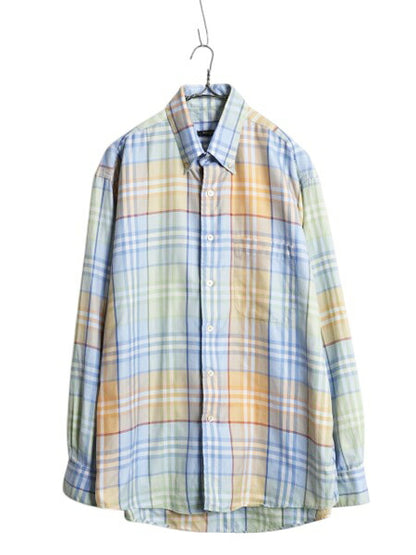 USA製 バーバリー ロンドン チェック 長袖 ボタンダウン シャツ メンズ L / BURBERRY LONDON 薄手 ポケット付き マルチカラー ワイシャツ