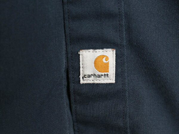 US企画 カーハート コットン ツイル 長袖 シャツ メンズ M / 古着 Carhartt ノーアイロン 無地 ワーク ポケット付き ワンポイント ボックス