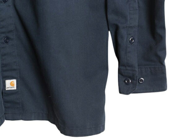 US企画 カーハート コットン ツイル 長袖 シャツ メンズ M / 古着 Carhartt ノーアイロン 無地 ワーク ポケット付き ワンポイント ボックス