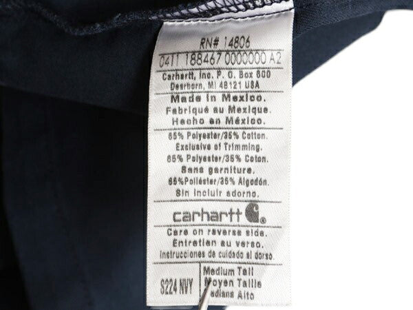 US企画 カーハート コットン ツイル 長袖 シャツ メンズ M / 古着 Carhartt ノーアイロン 無地 ワーク ポケット付き ワンポイント ボックス