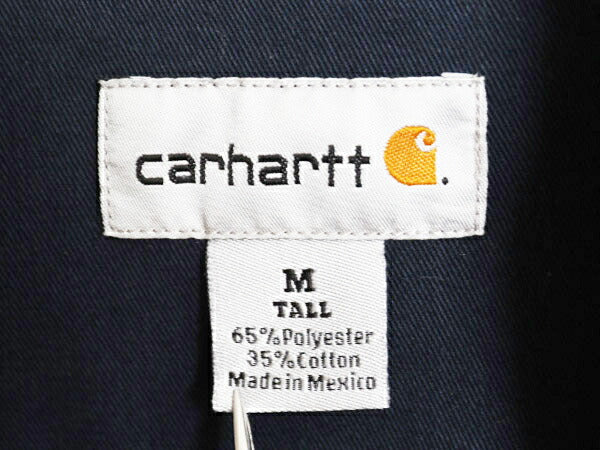 US企画 カーハート コットン ツイル 長袖 シャツ メンズ M / 古着 Carhartt ノーアイロン 無地 ワーク ポケット付き ワンポイント ボックス