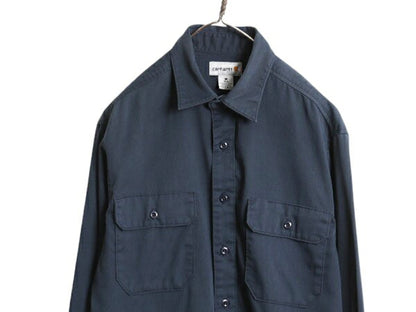 US企画 カーハート コットン ツイル 長袖 シャツ メンズ M / 古着 Carhartt ノーアイロン 無地 ワーク ポケット付き ワンポイント ボックス