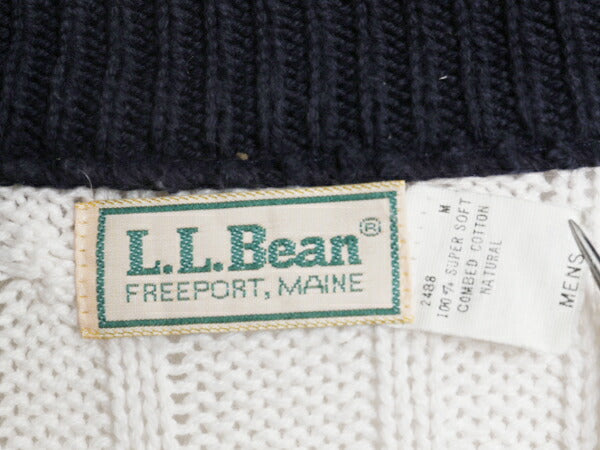 80s USA製 エルエルビーン コットン チルデン ニット カーディガン メンズ M / 古着 ヴィンテージ LLBEAN セーター ケーブル 前開き 羽織り