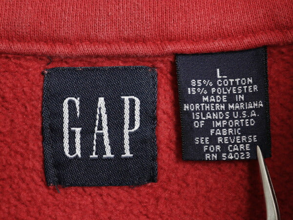 90s OLD GAP ハーフジップ ポケット付き スウェット メンズ L オールド ギャップ 紺タグ ビッグ ロゴ刺繍 プルオーバー トレーナー 裏起毛