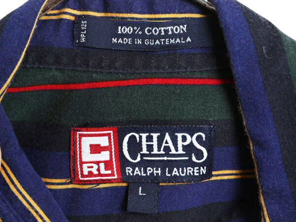 90s チャップス ラルフローレン ストライプ 長袖 ボタンダウン シャツ メンズ L / 古着 オールド ポロ コットン ポケット付き マルチカラー