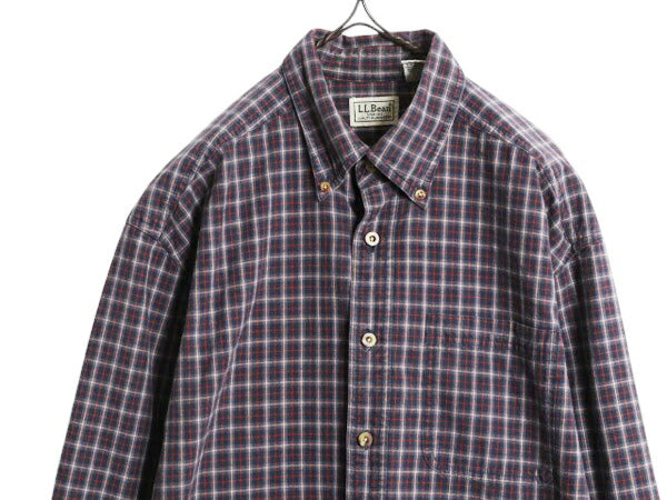 エルエルビーン チェック 長袖 ボタンダウン シャツ メンズ M 古着 LLBean コットン 長袖シャツ ポケット付き マルチカラー BD ワイシャツ
