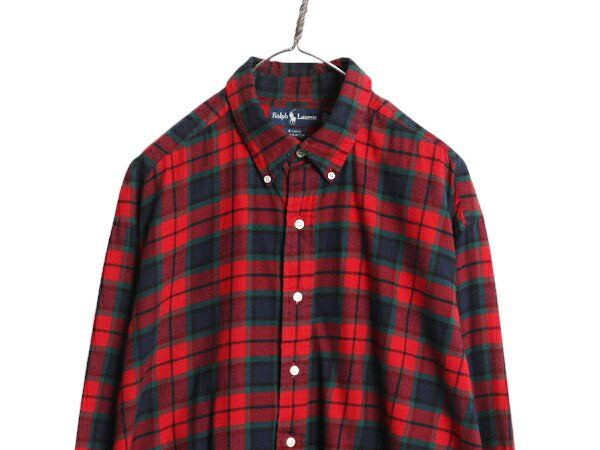 90s ラルフローレン チェック ボタンダウン フランネル シャツ メンズ XL オールド ポロ 長袖シャツ ネルシャツ 大きいサイズ マルチカラー