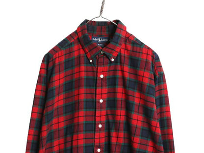 90s ラルフローレン チェック ボタンダウン フランネル シャツ メンズ XL オールド ポロ 長袖シャツ ネルシャツ 大きいサイズ マルチカラー