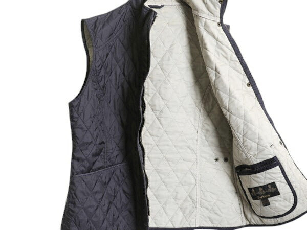 バブアー サマー リッズデイル ベスト レディース L 程/ Barbour 中綿 ナイロン キルティング 3ワラント フルジップ重ね着 ハイネック 紺