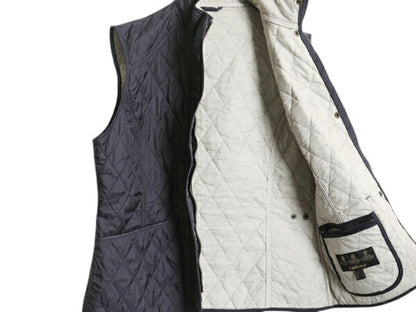 バブアー サマー リッズデイル ベスト レディース L 程/ Barbour 中綿 ナイロン キルティング 3ワラント フルジップ重ね着 ハイネック 紺