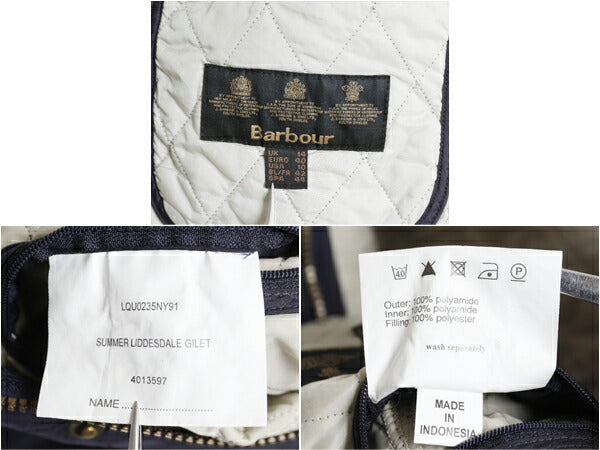バブアー サマー リッズデイル ベスト レディース L 程/ Barbour 中綿 ナイロン キルティング 3ワラント フルジップ重ね着 ハイネック 紺