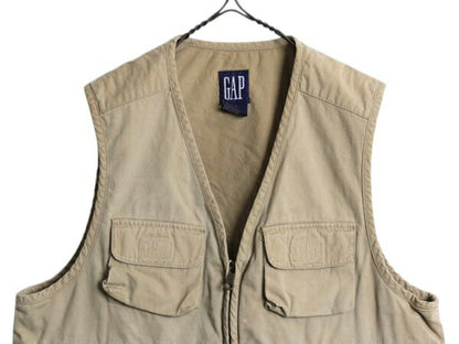 90s OLD GAP サファリ ベスト メンズ M 古着 90年代 オールド ギャップ 紺タグ フルジップ コットン ハンティング フィッシング アウトドア
