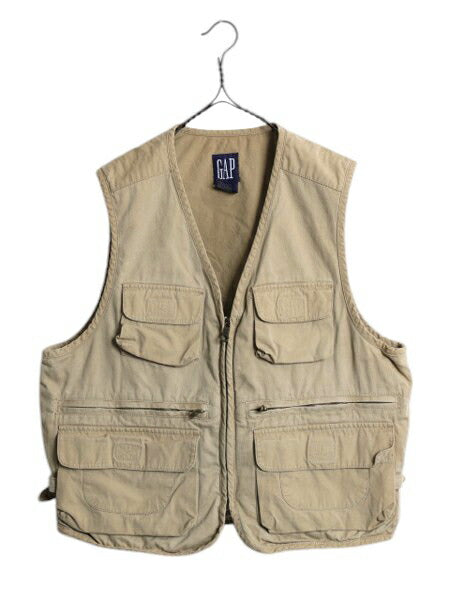 90s OLD GAP サファリ ベスト メンズ M 古着 90年代 オールド ギャップ 紺タグ フルジップ コットン ハンティング フィッシング アウトドア