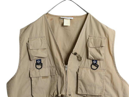 90s コロンビア フィッシング ベスト メンズ XL / オールド Columbia PFG フルジップ アウトドア 重ね着 ショート丈 ベージュ 大きいサイズ
