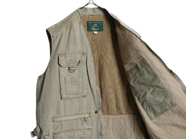 90s オービス サファリ ベスト メンズ L / オールド 旧タグ ORVIS アウトドア 重ね着 フィッシング ハンティング 多ポケット 前開き カーキ
