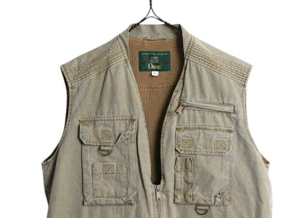 90s オービス サファリ ベスト メンズ L / オールド 旧タグ ORVIS アウトドア 重ね着 フィッシング ハンティング 多ポケット 前開き カーキ