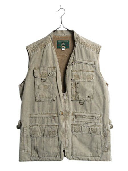 90s オービス サファリ ベスト メンズ L / オールド 旧タグ ORVIS アウトドア 重ね着 フィッシング ハンティング 多ポケット 前開き カーキ