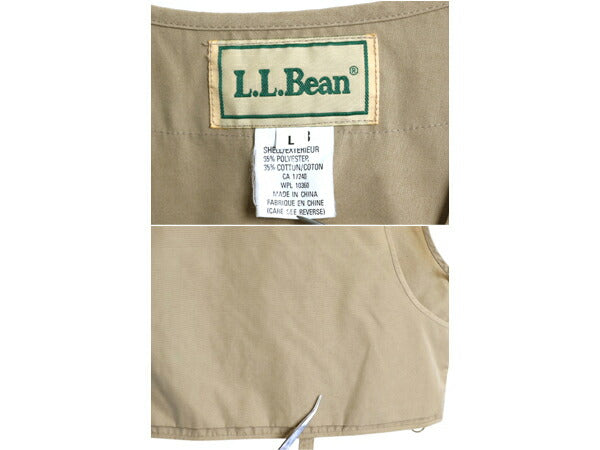 90s エルエルビーン フィッシング ベスト メンズ L 古着 オールド LLBEAN アウトドア ハンティング サファリ フルジップ 重ね着 ショート丈