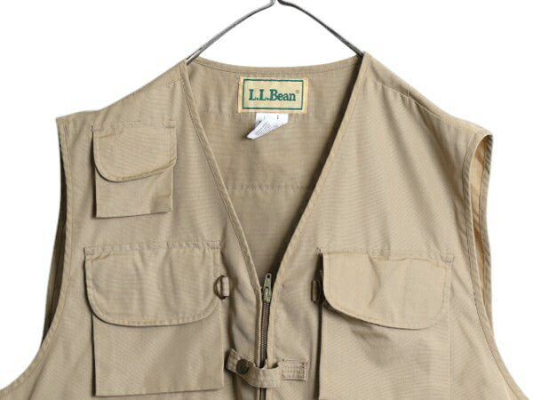 90s エルエルビーン フィッシング ベスト メンズ L 古着 オールド LLBEAN アウトドア ハンティング サファリ フルジップ 重ね着 ショート丈
