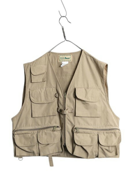 90s エルエルビーン フィッシング ベスト メンズ L 古着 オールド LLBEAN アウトドア ハンティング サファリ フルジップ 重ね着 ショート丈