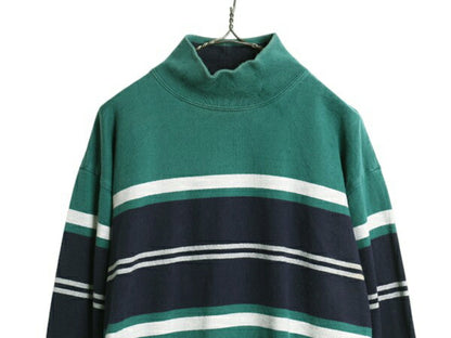 80s USA製 エルエルビーン モックネック ボーダー 長袖 Tシャツ メンズ レディース XL ヴィンテージ LLBEAN ロンT ラガーシャツ 素材 厚手