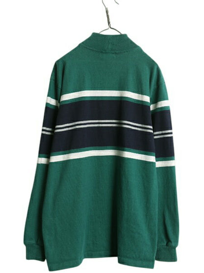 80s USA製 エルエルビーン モックネック ボーダー 長袖 Tシャツ メンズ レディース M / ヴィンテージ LLBEAN ロンT ラガーシャツ 素材 厚手
