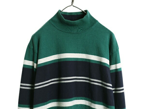 80s USA製 エルエルビーン モックネック ボーダー 長袖 Tシャツ メンズ レディース M / ヴィンテージ LLBEAN ロンT ラガーシャツ 素材 厚手